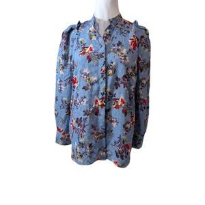 Ann Taylor Blouse Top Women's Petite XSP Blue Ditsy Floral Cottagecore Boho EUC